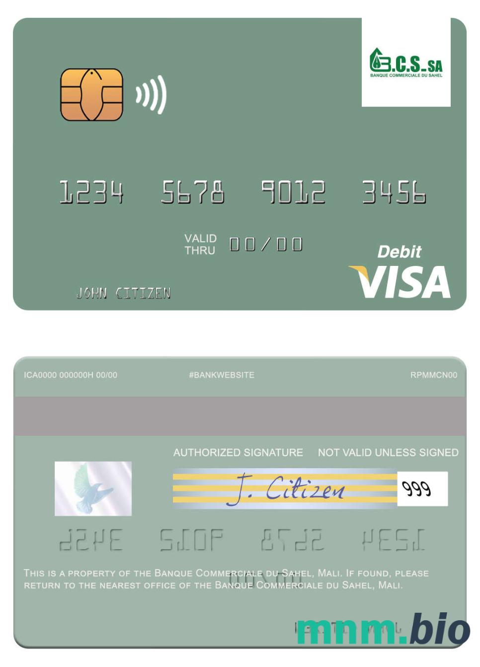 Mali Banque Commerciale du Sahel visa debet karta przykład w formacie PSD
